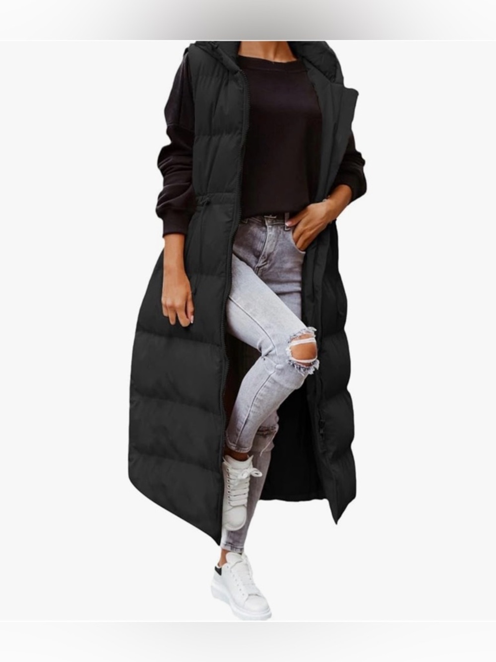Women's Long Quilted Vest Hooded Maxi Length Sleeveless Puffer Vest Padded L - Picture 5 of 16